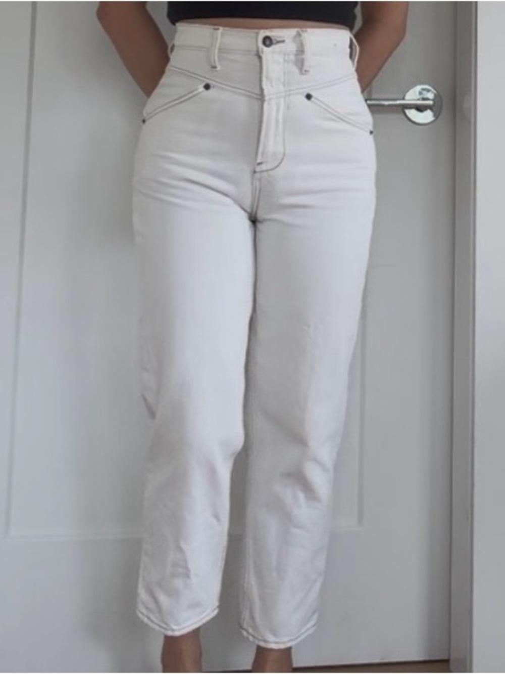 White Super High-Rise Straight Jeans 100% Cotton